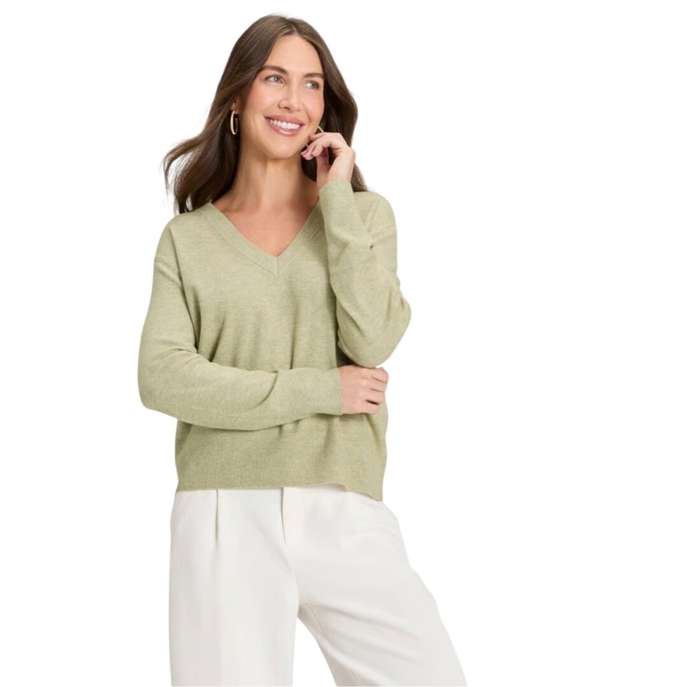 A New Day Women's Sage Green V-Neck Knit Long Sleeve Pullover Sweater Size XXL